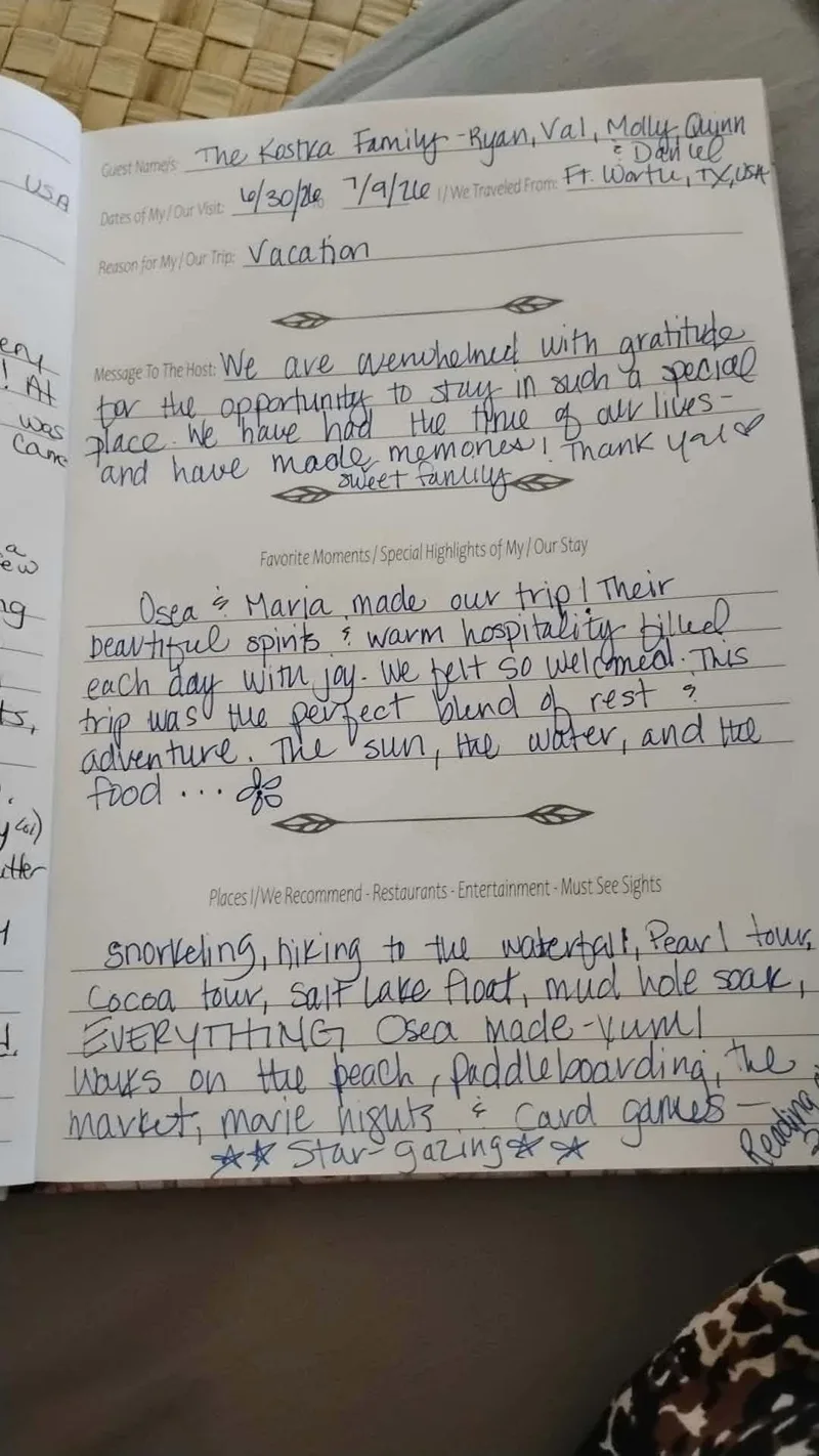 Handwritten guest book page