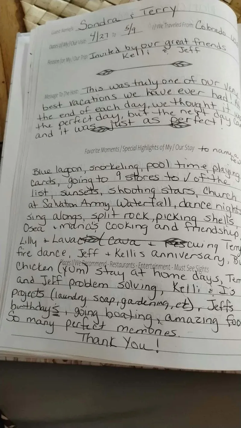 Handwritten guest book page