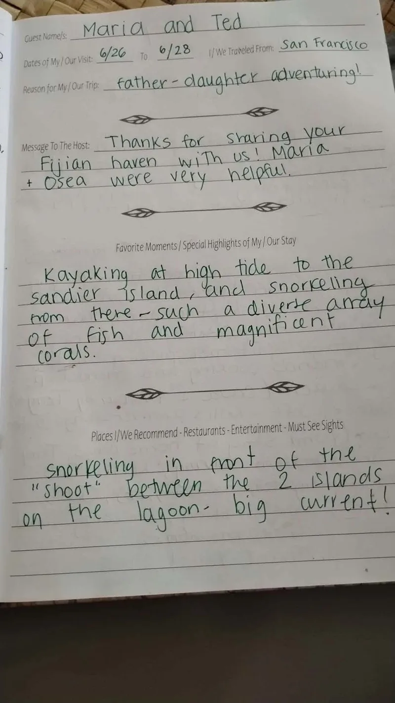 Handwritten guest book page