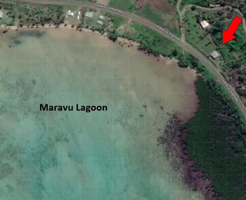 Aerial view of Maravu Lagoon with the house marked